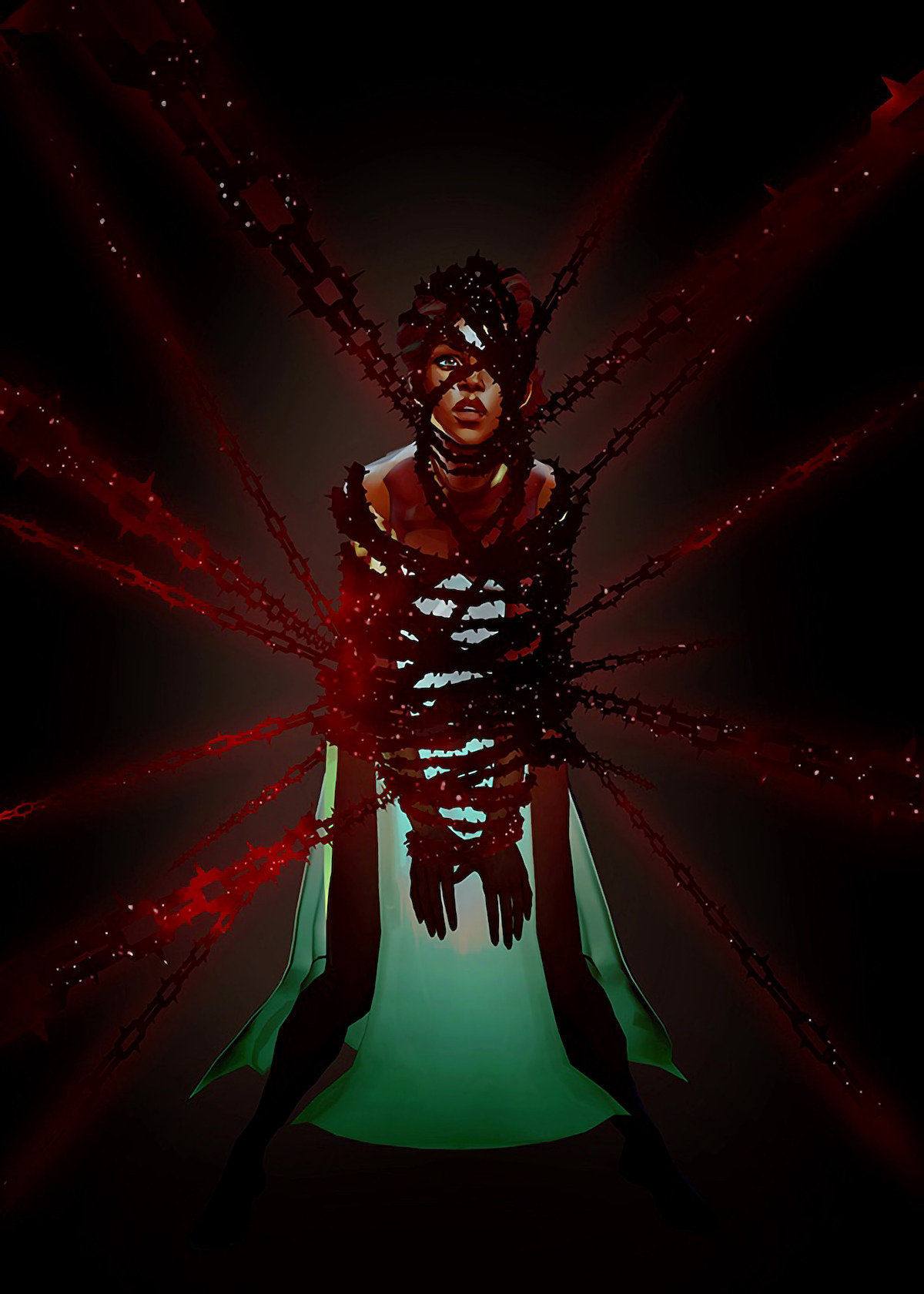 Sketch of the character Mel tangled in the Black Rose prison in ‘ARCANE’ Season Two.