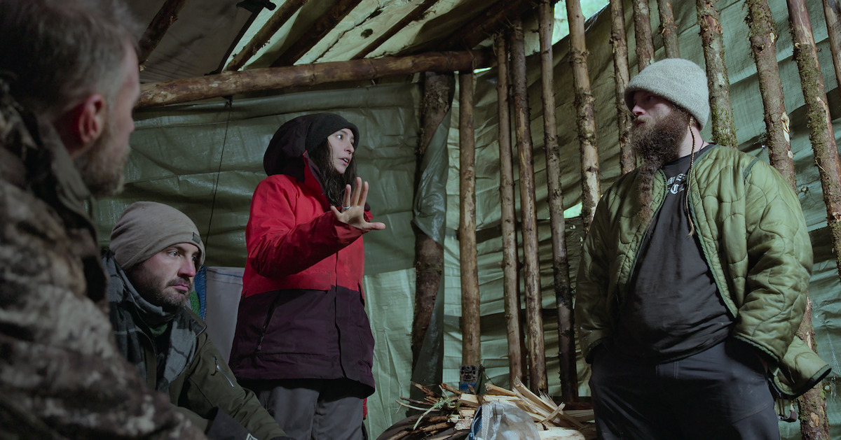 a group of people in a tent