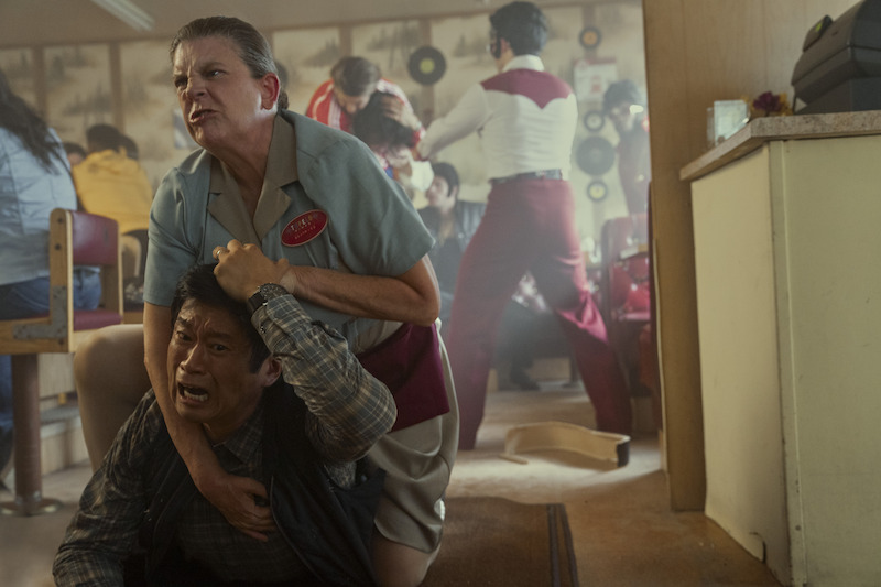 (L to R) Eugene Kim as Paul Yung, Melissa Chambers as Beatrice in Obliterated. 